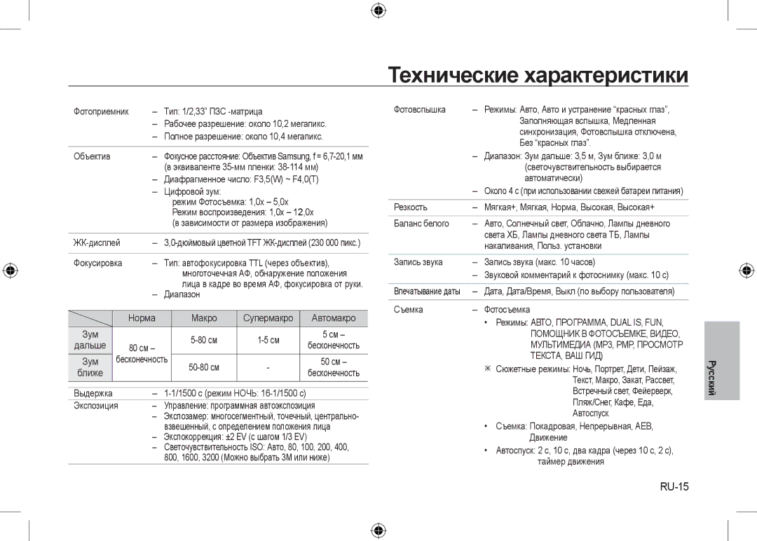 Samsung EC-I100ZRBB/AS, EC-I100ZGBA/E3, EC-I100ZSBA/FR, EC-I100ZGBA/FR Технические характеристики, RU-15, Текста, Ваш Гид 