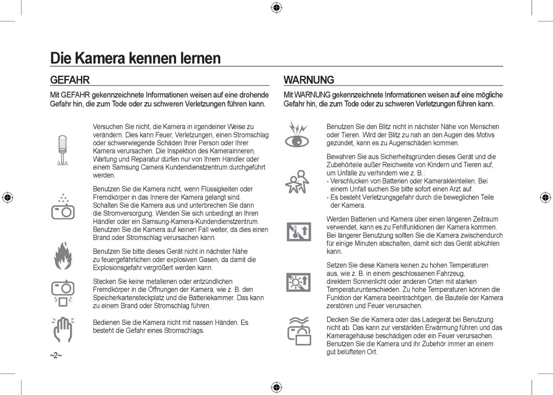 Samsung EC-I100ZSBA/RU, EC-I100ZGBA/E3, EC-I100ZSBA/FR, EC-I100ZGBA/FR, EC-I100ZSBA/E3, EC-I100ZRBA/E3 Gefahr, Warnung, ~2~ 