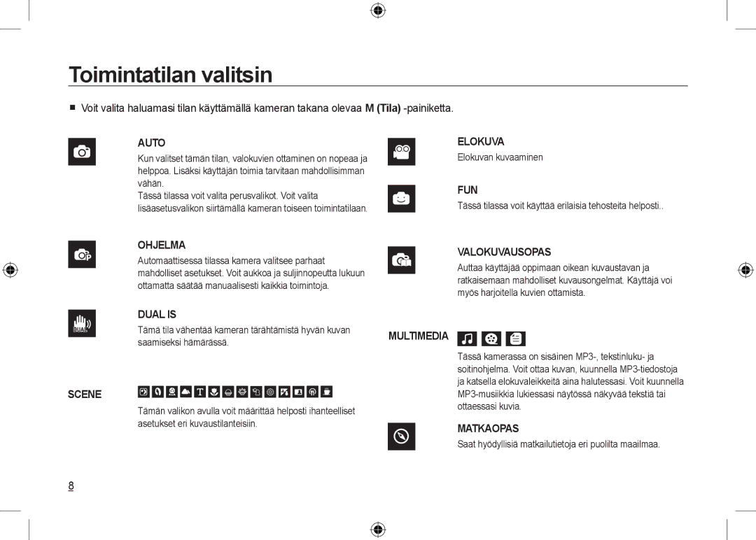 Samsung EC-I100ZABA/AS, EC-I100ZGBA/E3, EC-I100ZSBA/FR, EC-I100ZGBA/FR, EC-I100ZSBA/E3, EC-I100ZRBA/E3 Toimintatilan valitsin 