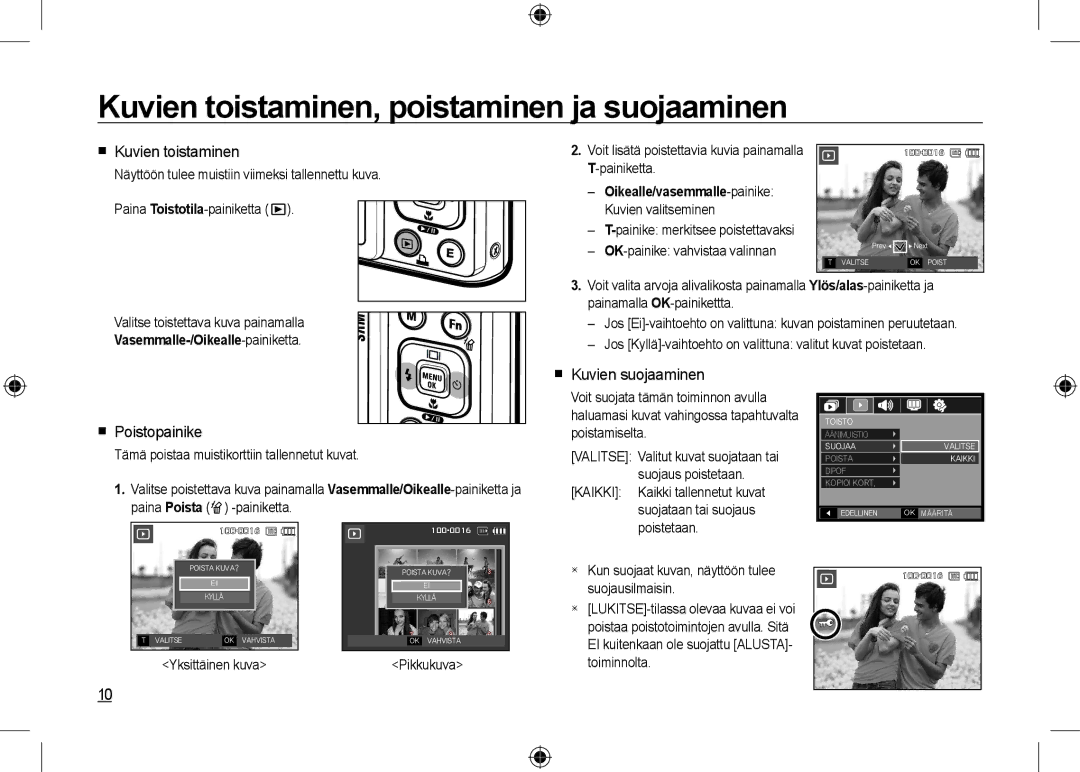 Samsung EC-I100ZSBB/AS manual Kuvien toistaminen, poistaminen ja suojaaminen,  Kuvien toistaminen,  Poistopainike 