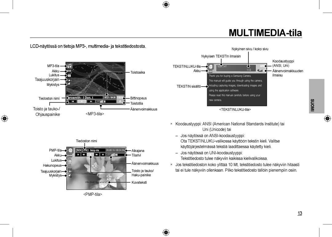 Samsung EC-I100ZABA/E3, EC-I100ZGBA/E3, EC-I100ZSBA/FR, EC-I100ZGBA/FR manual Toisto ja tauko, Ohjauspainike MP3-tila 