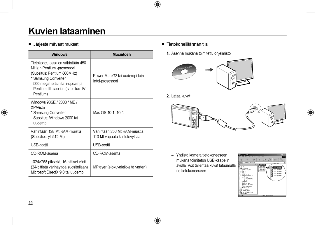 Samsung EC-I100ZSBA/RU manual Kuvien lataaminen,  Järjestelmävaatimukset,  Tietokoneliitännän tila, Windows Macintosh 