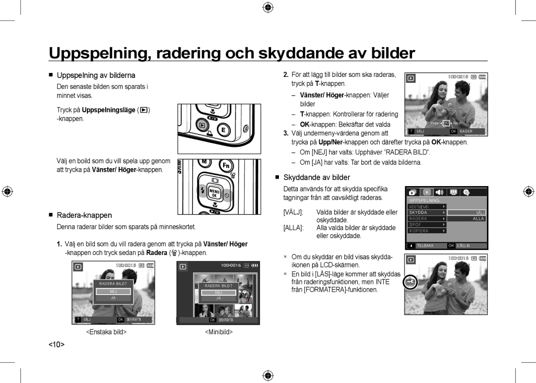 Samsung EC-I100ZBBA/E3 manual Uppspelning, radering och skyddande av bilder,  Uppspelning av bilderna,  Radera-knappen 