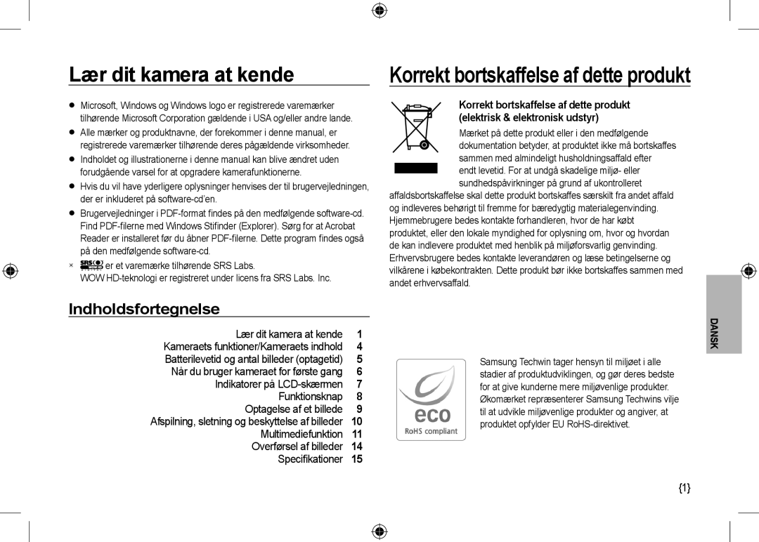 Samsung EC-I100ZNBA/AS, EC-I100ZGBA/E3, EC-I100ZSBA/FR Indholdsfortegnelse, Mærket på dette produkt eller i den medfølgende 