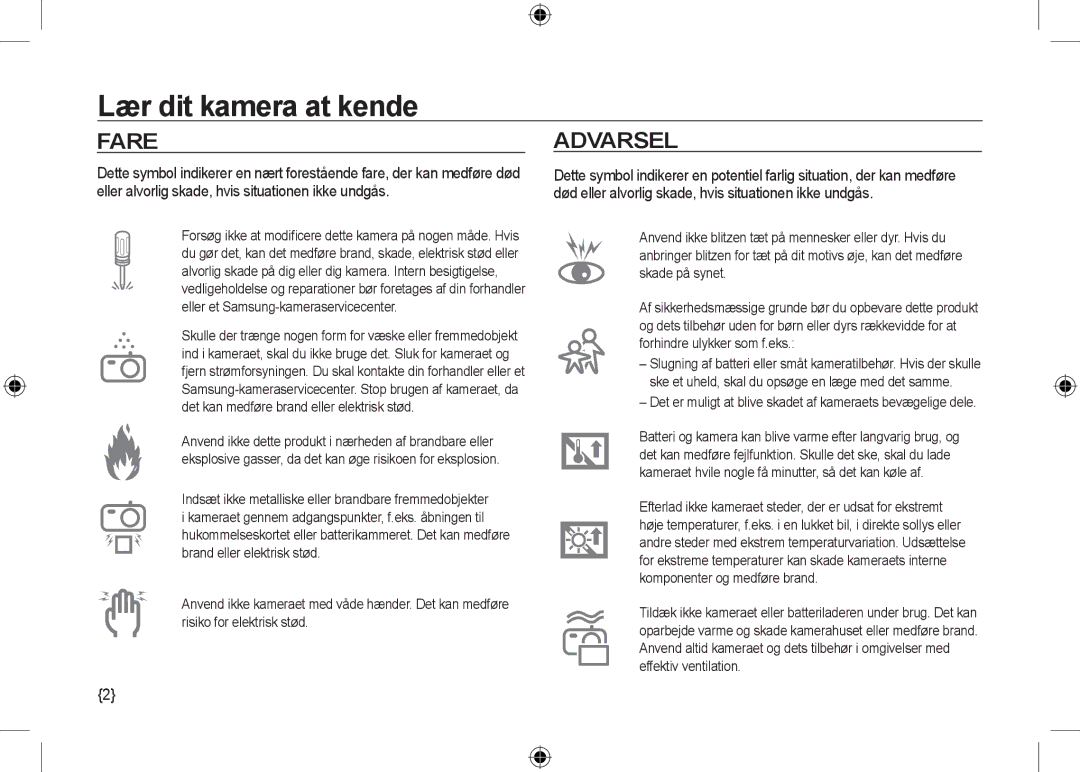 Samsung EC-I100ZABA/AS, EC-I100ZGBA/E3, EC-I100ZSBA/FR Fare, Det er muligt at blive skadet af kameraets bevægelige dele 