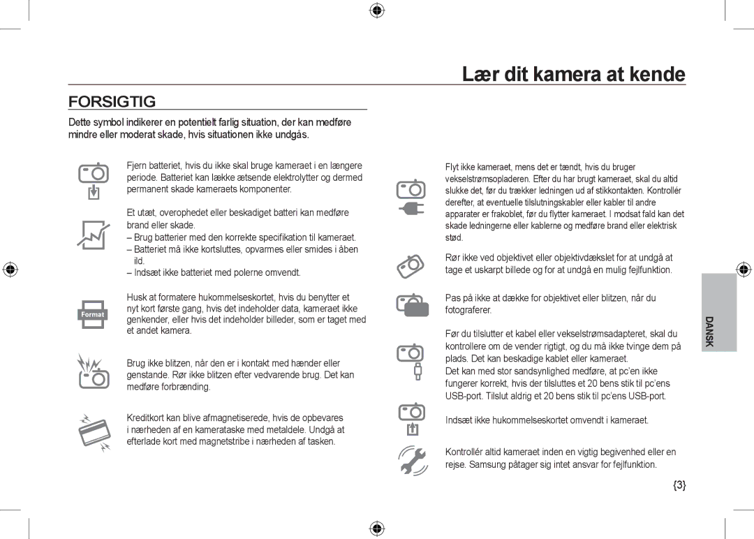 Samsung EC-I100ZRBB/AS, EC-I100ZGBA/E3, EC-I100ZSBA/FR manual Forsigtig, Indsæt ikke hukommelseskortet omvendt i kameraet 