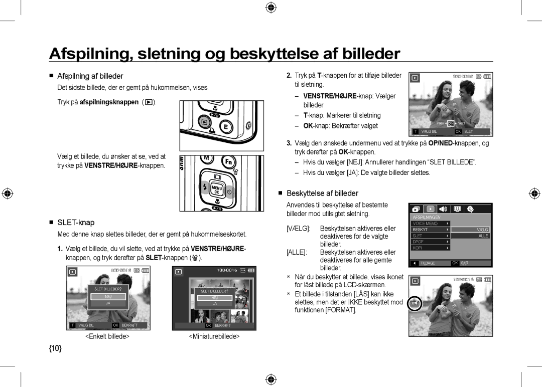 Samsung EC-I100ZNWB/RU manual Afspilning, sletning og beskyttelse af billeder,  Afspilning af billeder,  SLET-knap 