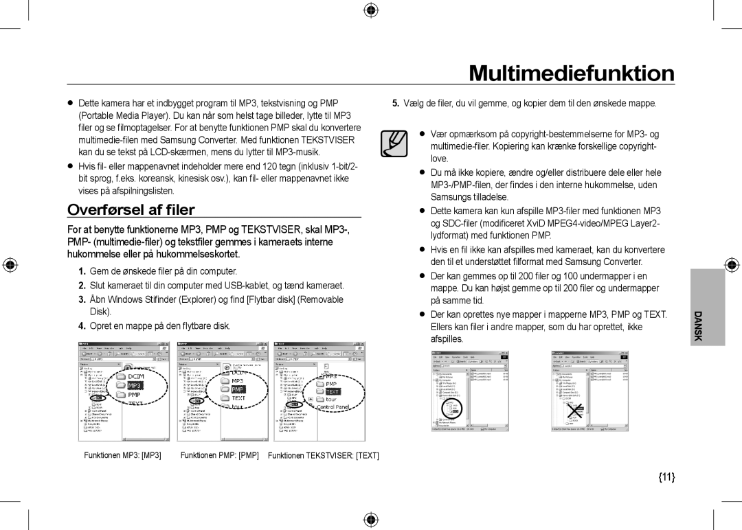 Samsung EC-I100ZRBA/RU, EC-I100ZGBA/E3, EC-I100ZSBA/FR, EC-I100ZGBA/FR, EC-I100ZSBA/E3 Multimediefunktion, Overførsel af ﬁler 