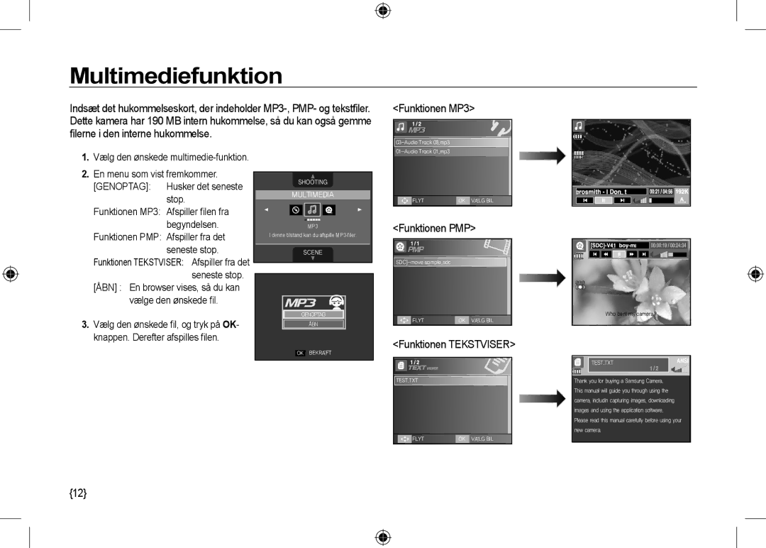 Samsung EC-I100ZABA/RU, EC-I100ZGBA/E3 Funktionen PMP, Funktionen Tekstviser, Vælg den ønskede multimedie-funktion, Stop 