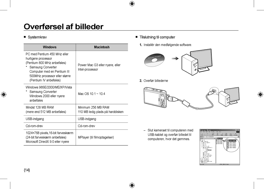 Samsung EC-I100ZRWB/RU manual Overførsel af billeder,  Systemkrav,  Tilslutning til computer, USB-indgang Cd-rom-drev 