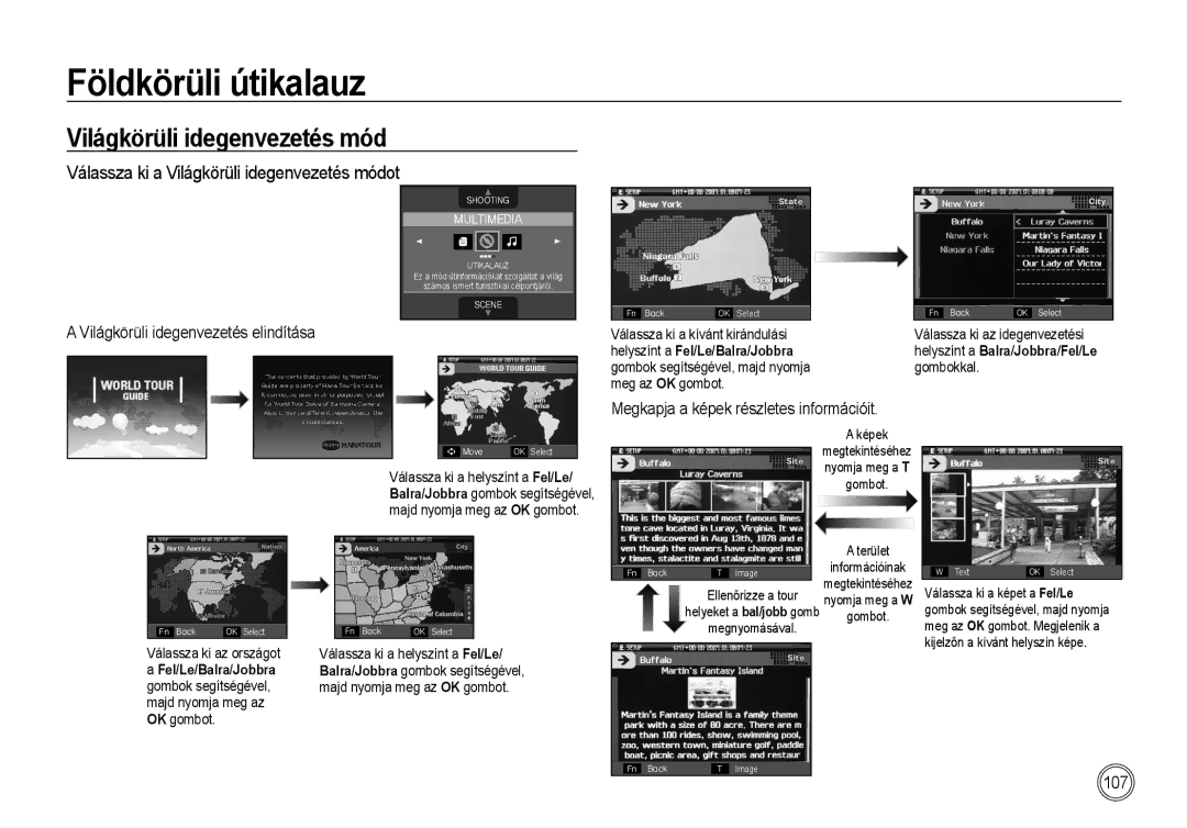 Samsung EC-I100ZSBA/E1 manual Válassza ki a Világkörüli idegenvezetés módot, Világkörüli idegenvezetés elindítása 