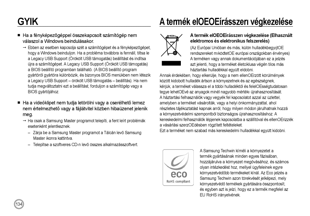 Samsung EC-I100ZSBA/E3 manual Termék elOEOEírásszerı végkezelése, Az Európai Unióban és más, külön hulladékbegyıjtOE 