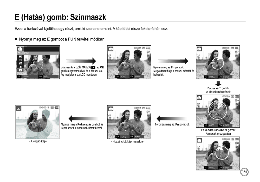 Samsung EC-I100ZSBA/IT, EC-I100ZGBA/E3, EC-I100ZSBA/FR manual Hatás gomb Színmaszk, Fog megjelenni az LCD monitoron Helyzetét 