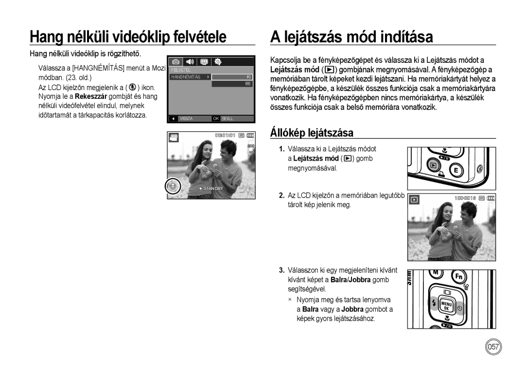 Samsung EC-I100ZSBA/E3, EC-I100ZGBA/E3 Lejátszás mód indítása, Állókép lejátszása, Hang nélküli videóklip is rögzíthető 