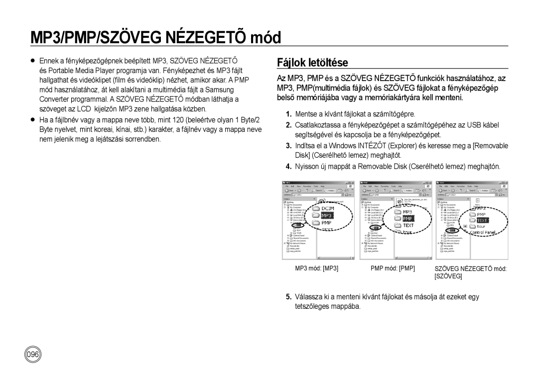 Samsung EC-I100ZSBA/E1, EC-I100ZGBA/E3, EC-I100ZSBA/FR, EC-I100ZGBA/FR manual MP3/PMP/SZÖVEG Nézegetõ mód, Fájlok letöltése 