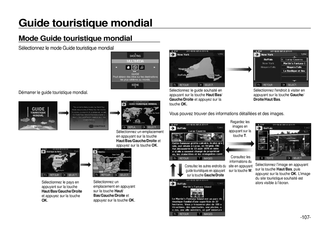 Samsung EC-I100ZRBA/E3, EC-I100ZGBA/E3 manual Mode Guide touristique mondial, Sélectionnez le mode Guide touristique mondial 