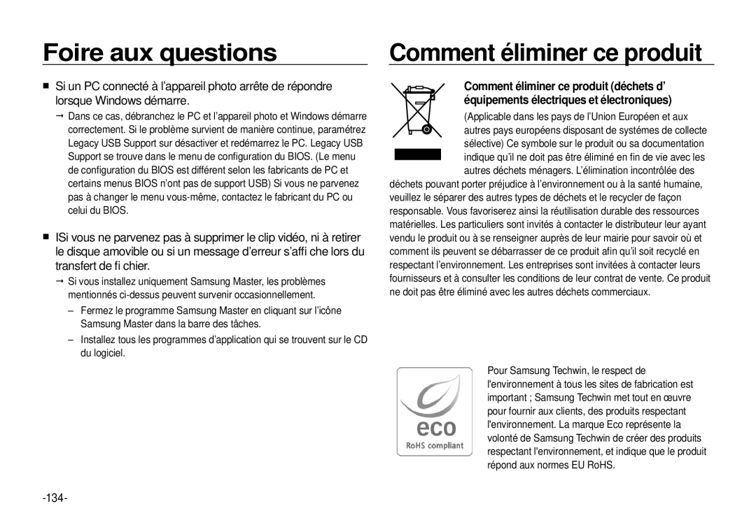 Samsung EC-I100ZRBA/FR manual Comment éliminer ce produit, 134, Applicable dans les pays de l’Union Européen et aux 