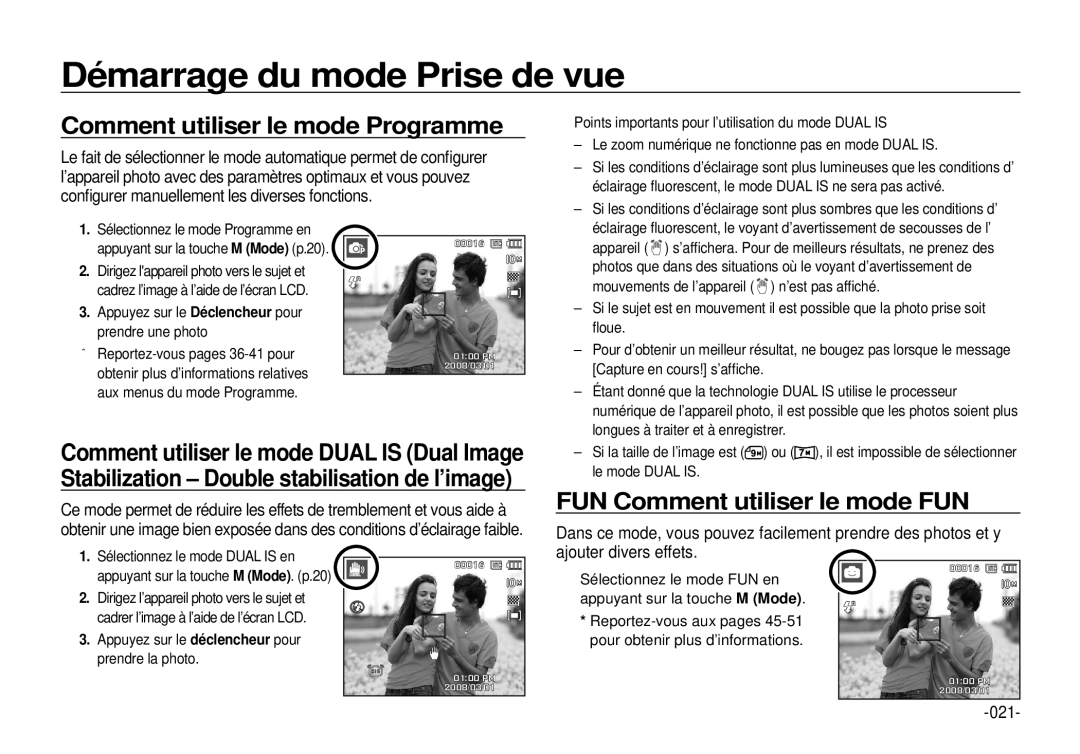 Samsung EC-I100ZBBA/E3 Comment utiliser le mode Programme, FUN Comment utiliser le mode FUN, Ajouter divers effets, 021 