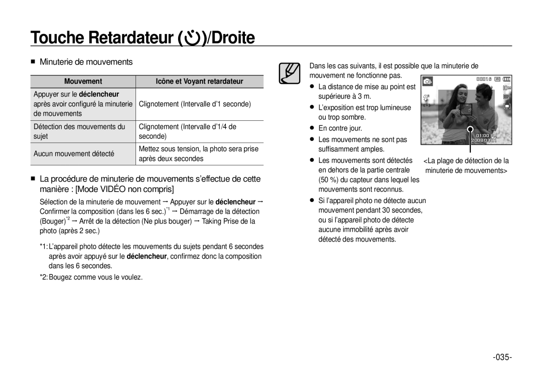 Samsung EC-I100ZRBA/E3, EC-I100ZGBA/E3, EC-I100ZSBA/FR Minuterie de mouvements, 035, Mouvement Icône et Voyant retardateur 