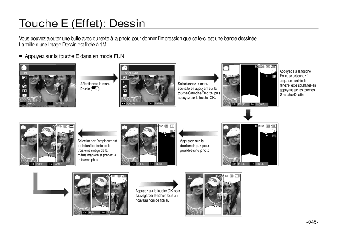 Samsung EC-I100ZBBA/E3, EC-I100ZGBA/E3, EC-I100ZSBA/FR, EC-I100ZGBA/FR, EC-I100ZSBA/E3 manual Touche E Effet Dessin, 045 