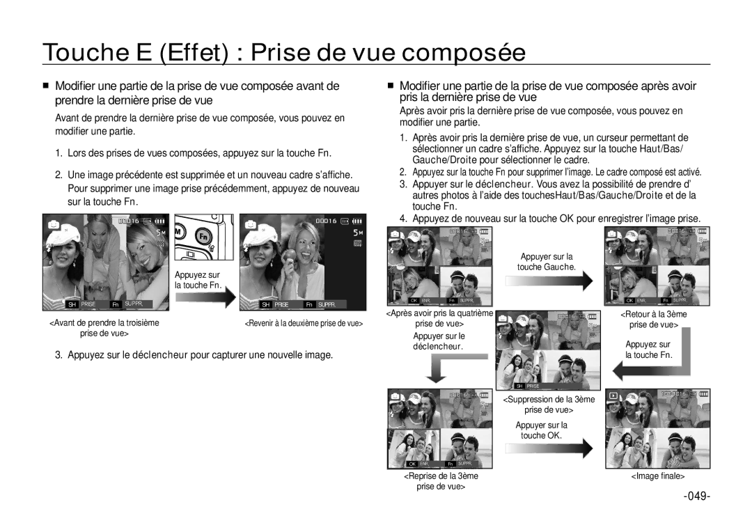 Samsung EC-I100ZGBA/FR, EC-I100ZGBA/E3, EC-I100ZSBA/FR, EC-I100ZSBA/E3 manual 049, Gauche/Droite pour sélectionner le cadre 