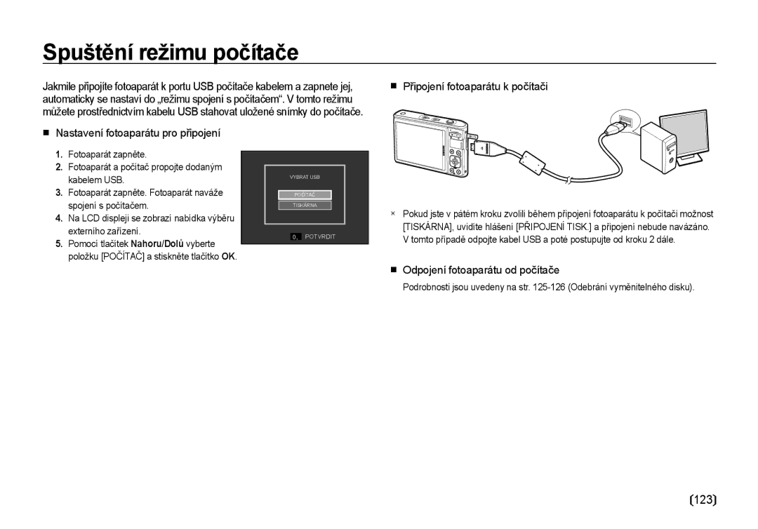 Samsung EC-I100ZSBA/E3, EC-I100ZABA/E3 manual Spuštění režimu počítače, Odpojení fotoaparátu od počítače 