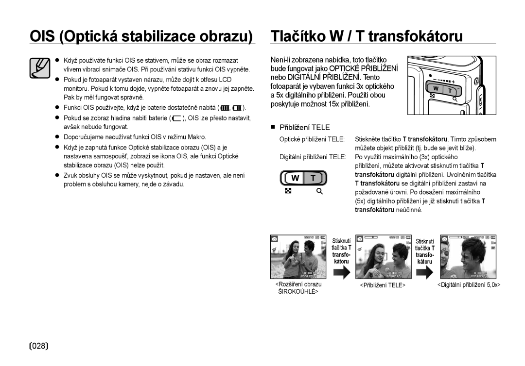 Samsung EC-I100ZABA/E3, EC-I100ZSBA/E3 Tlačítko W / T transfokátoru, Přiblížení Tele, Po využití maximálního 3x optického 