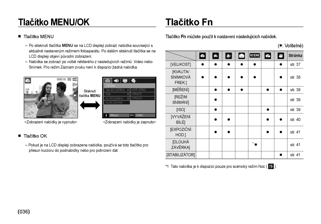 Samsung EC-I100ZABA/E3, EC-I100ZSBA/E3 manual Tlačítko MENU/OK, Tlačítko Fn, Tlačítko Menu, Tlačítko OK 