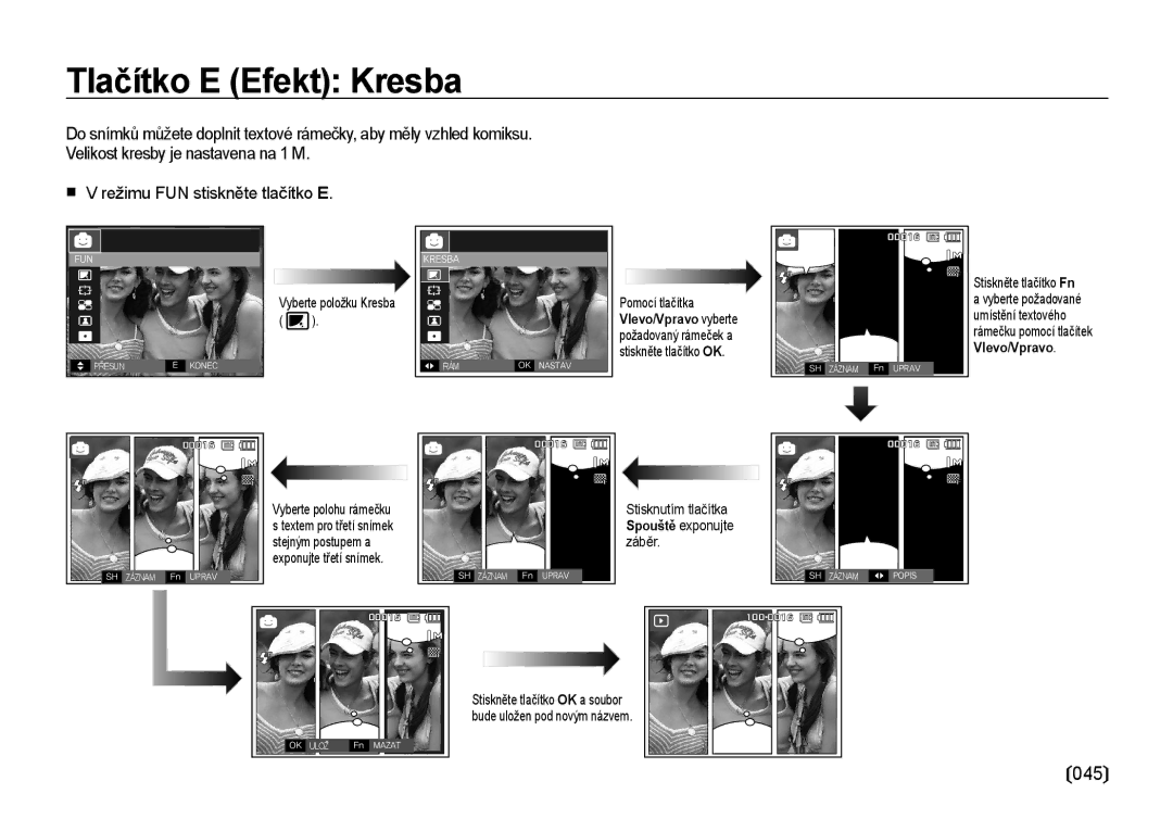 Samsung EC-I100ZSBA/E3, EC-I100ZABA/E3 manual Tlačítko E Efekt Kresba, Vlevo/Vpravo 