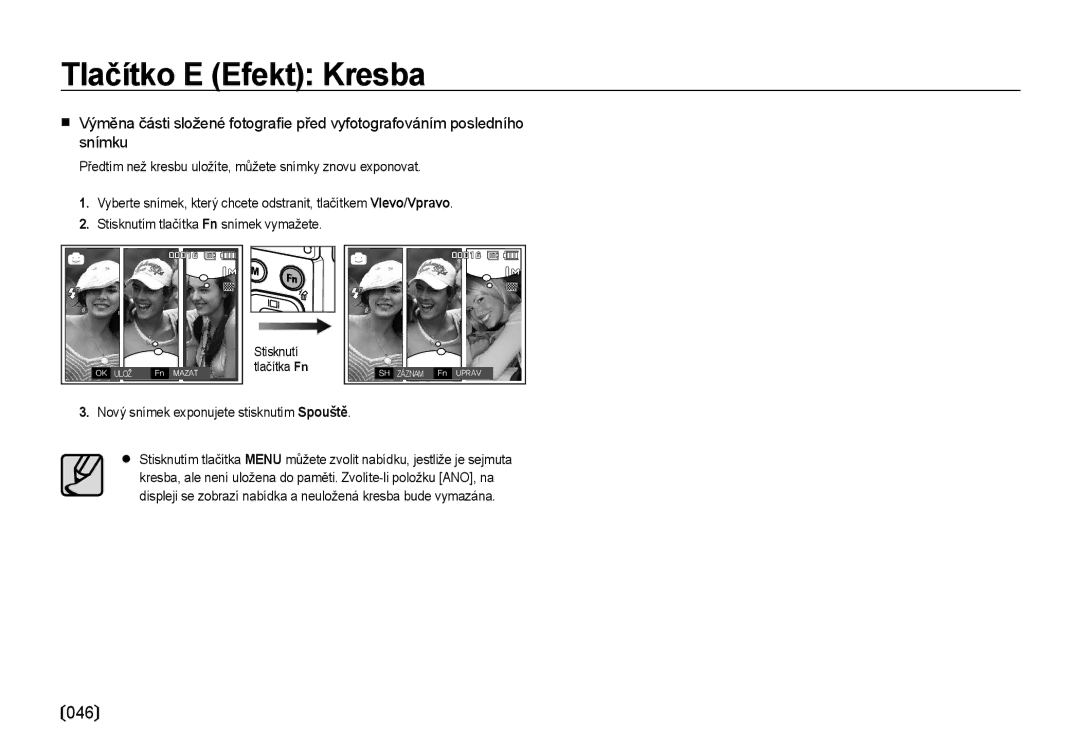 Samsung EC-I100ZABA/E3, EC-I100ZSBA/E3 manual Nový snímek exponujete stisknutím Spouště 