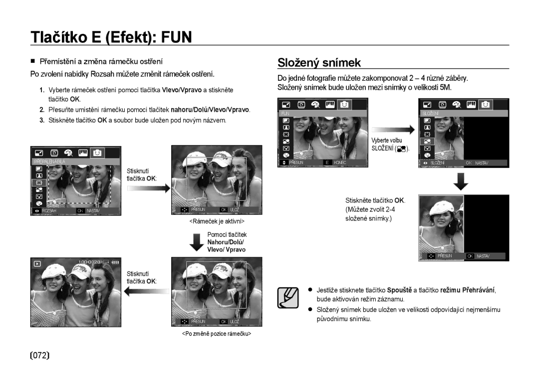 Samsung EC-I100ZABA/E3, EC-I100ZSBA/E3 manual Složený snímek, Stiskněte tlačítko OK a soubor bude uložen pod novým názvem 