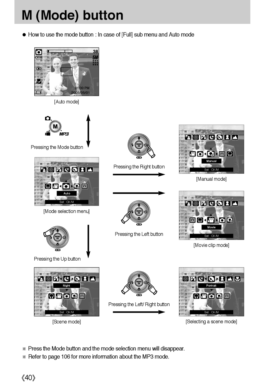 Samsung EC-I50ZZSBA/DE, EC-I50ZZBBA/FR, EC-I50ZZRBA/FR, EC-I50ZZSBA/AS, EC-I50ZZSBA/GB, EC-I50ZZRBA/DE manual Mode button 