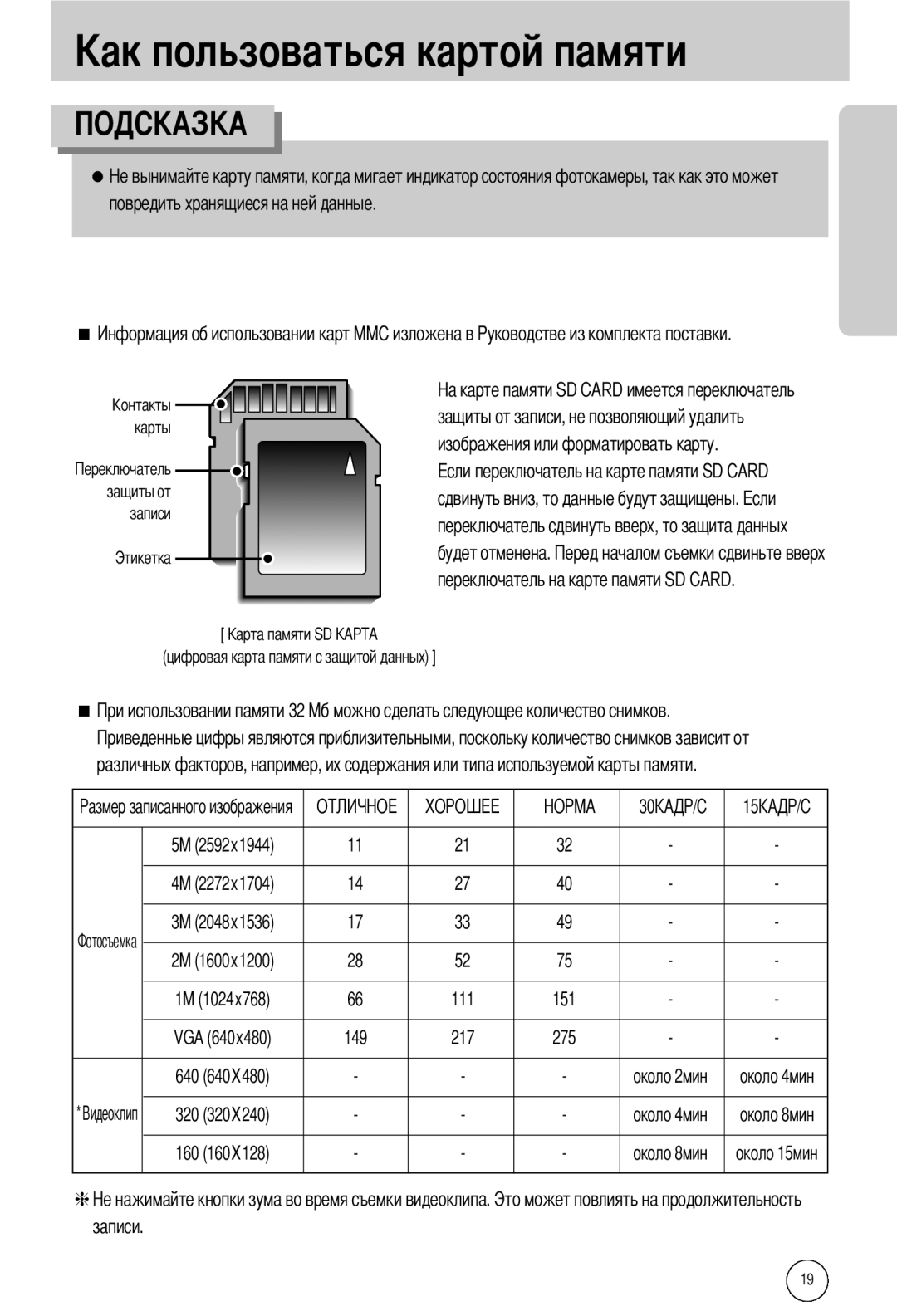Samsung EC-I50ZZBBB/DE повредить хранящиеся на ней данные, переключатель на карте памяти SD CARD, записи, карты, Этикетка 