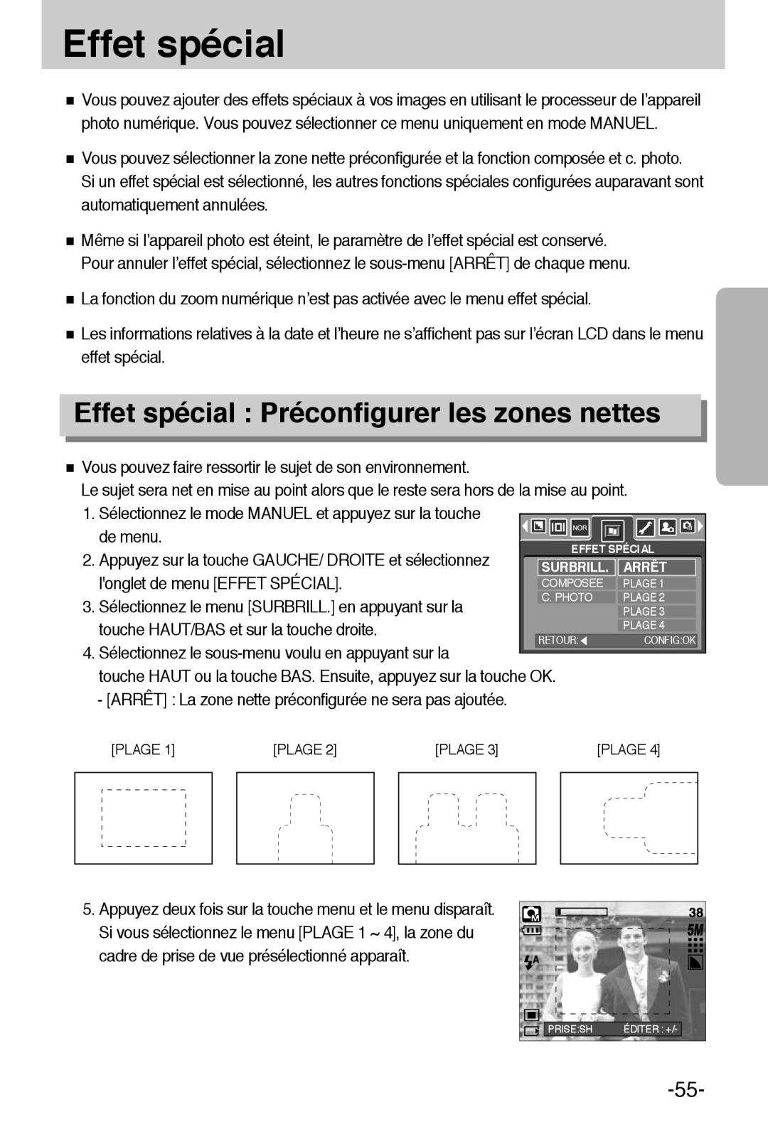 Samsung EC-I50ZZRBA/FR, EC-I50ZZBBA/FR manual Effet spécial Préconfigurer les zones nettes 