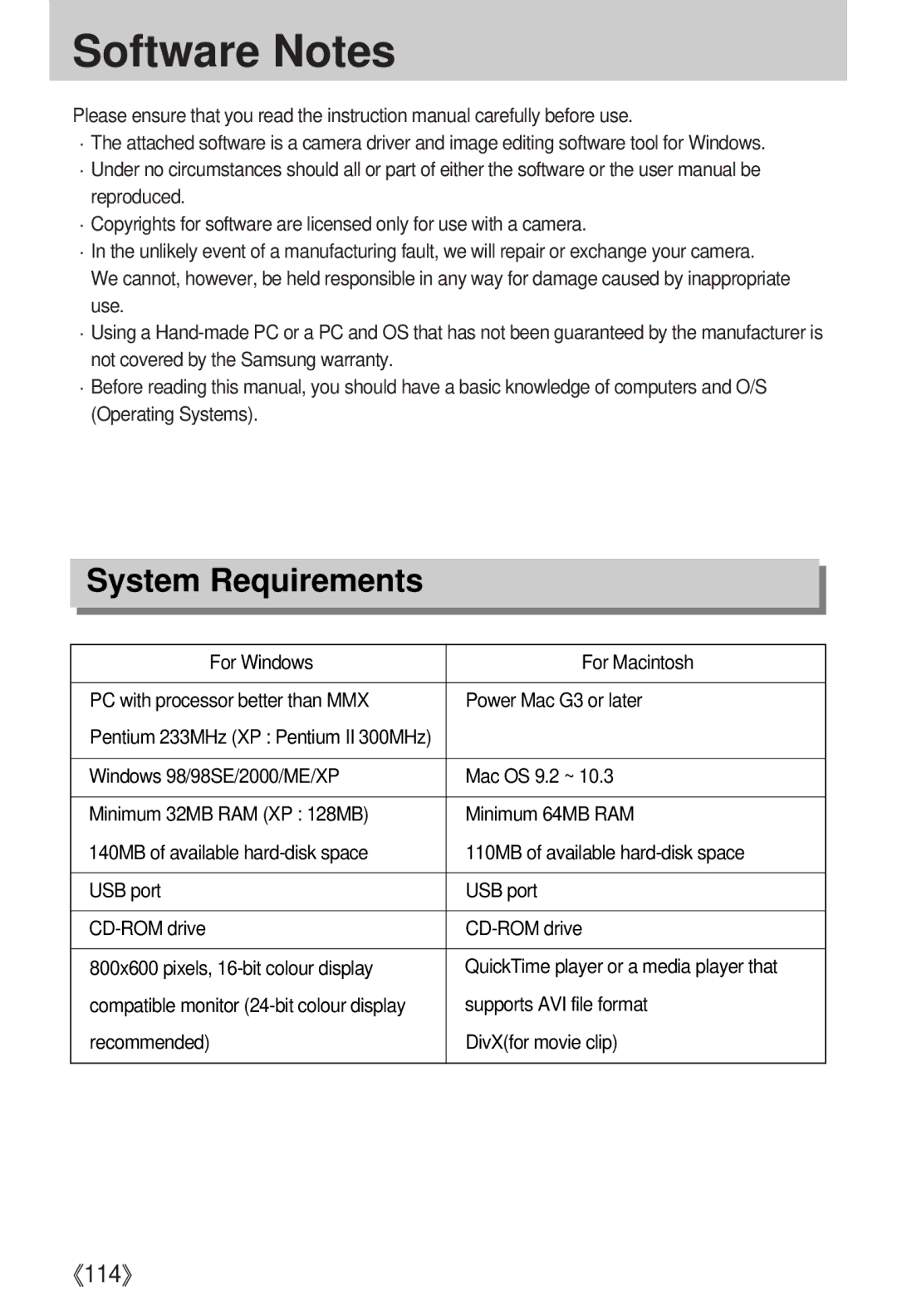 Samsung EC-I5ZZZSBB/E1, EC-I5ZZZRBA/US, EC-I5ZZZSBB/GB, EC-I5ZZZSBC/DE, EC-I5ZZZSBC/E1 Software Notes, System Requirements 