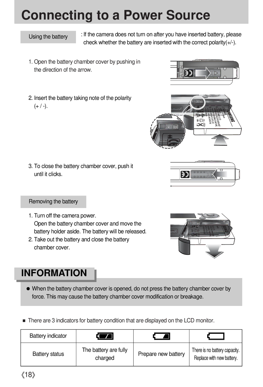 Samsung EC-I5ZZZRBA/AS, EC-I5ZZZRBA/US manual Using the battery, Take out the battery and close the battery chamber cover 