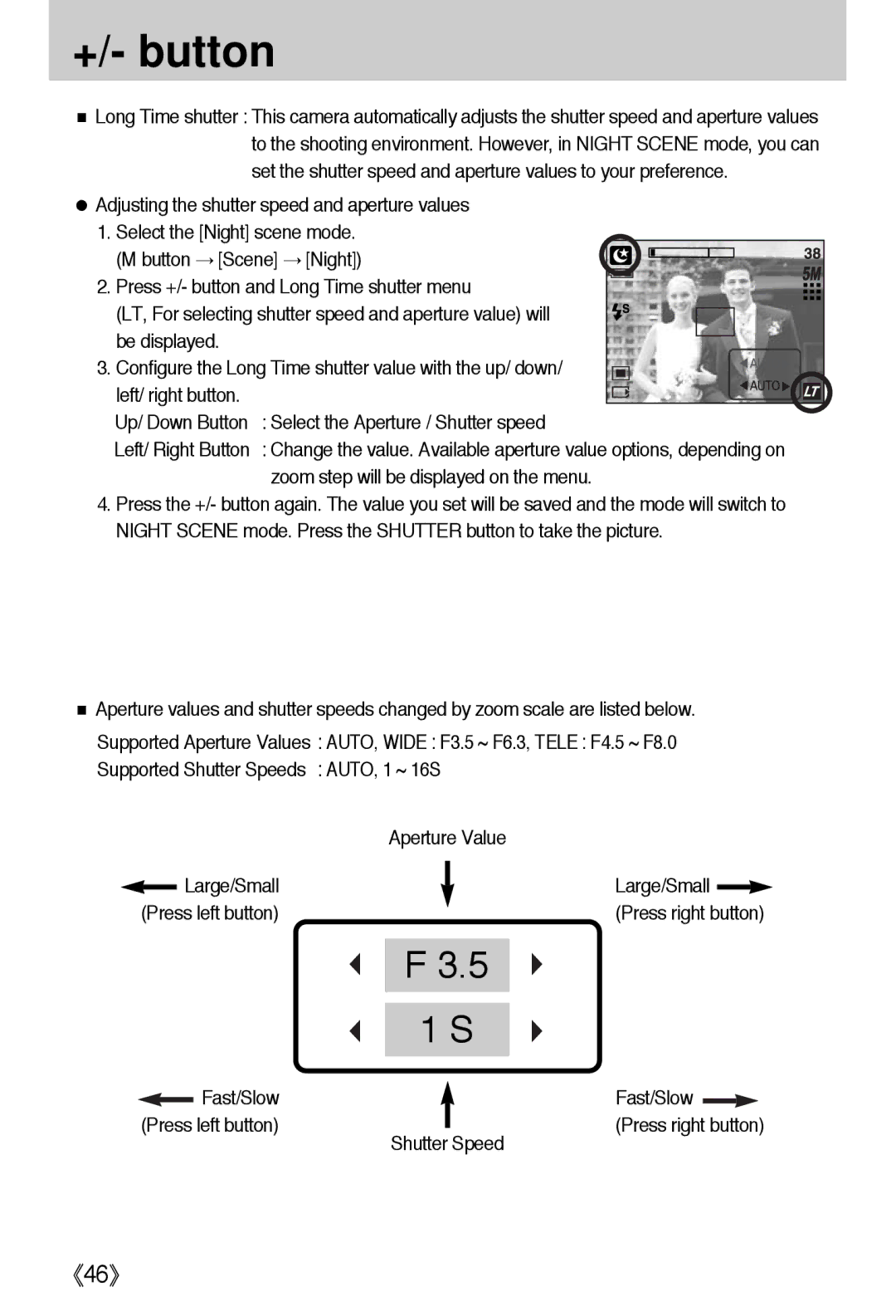 Samsung EC-I5ZZZSBA/US, EC-I5ZZZRBA/US, EC-I5ZZZSBB/GB, EC-I5ZZZSBC/DE manual Large/Small Press right button, Shutter Speed 