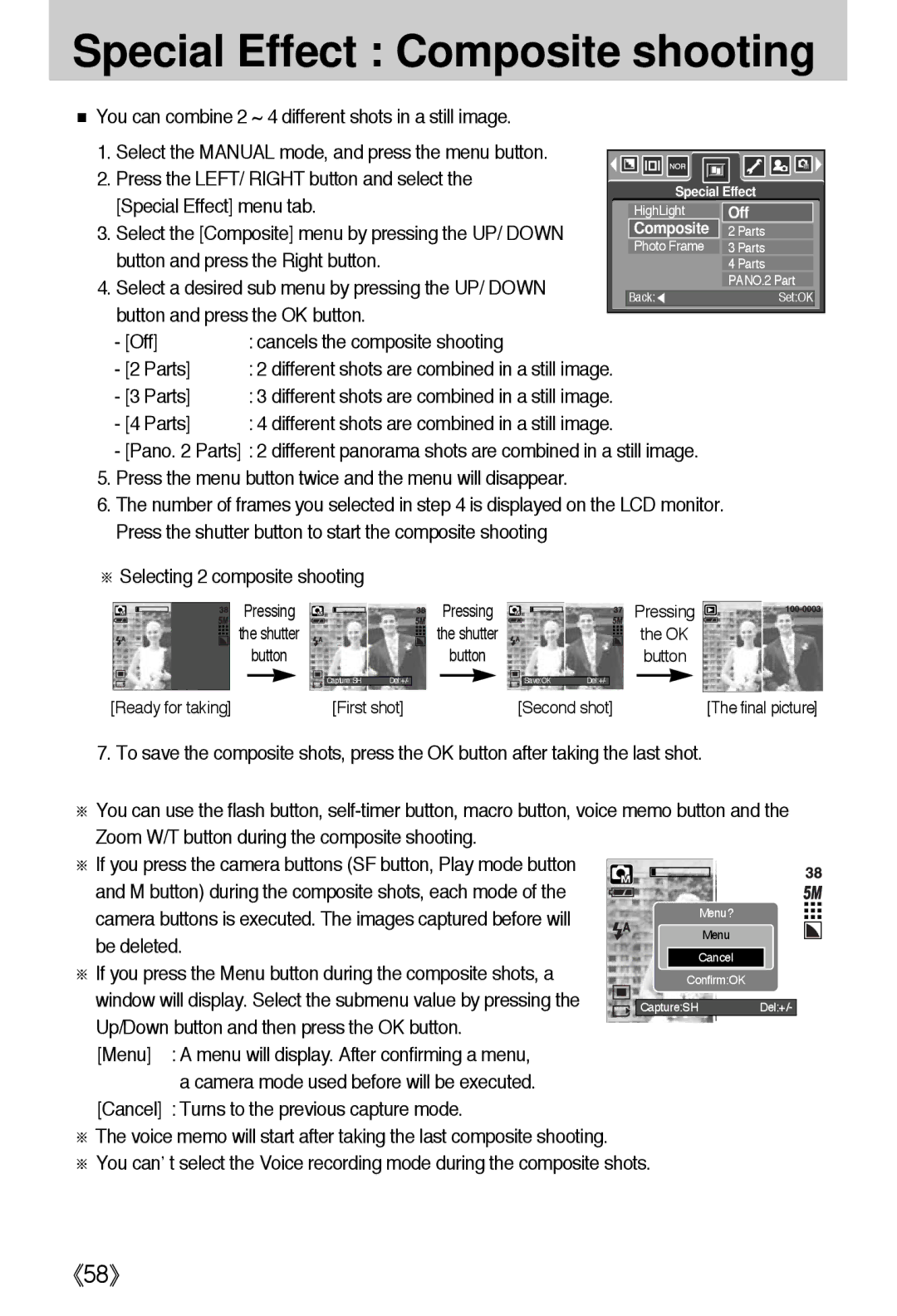 Samsung EC-I5ZZZBBB/AS manual Special Effect Composite shooting, You can combine 2 ~ 4 different shots in a still image 