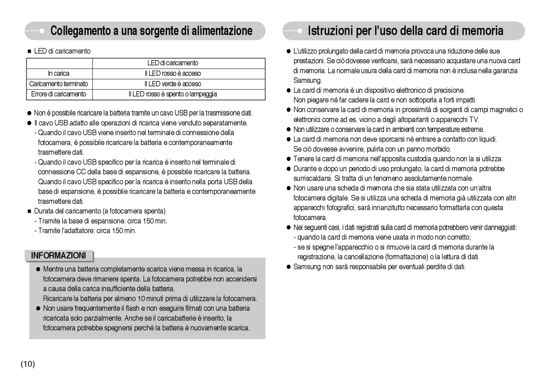 Samsung EC-I6ZZZBBB/E1, EC-I6ZZZBBB/DE manual Istruzioni per luso della card di memoria, LED di caricamento 