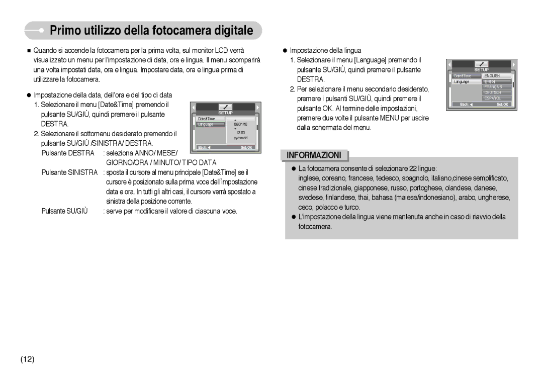 Samsung EC-I6ZZZBBB/E1 manual Selezionare il sottomenu desiderato premendo il, Pulsante SU/GIÙ /SINISTRA/ Destra 