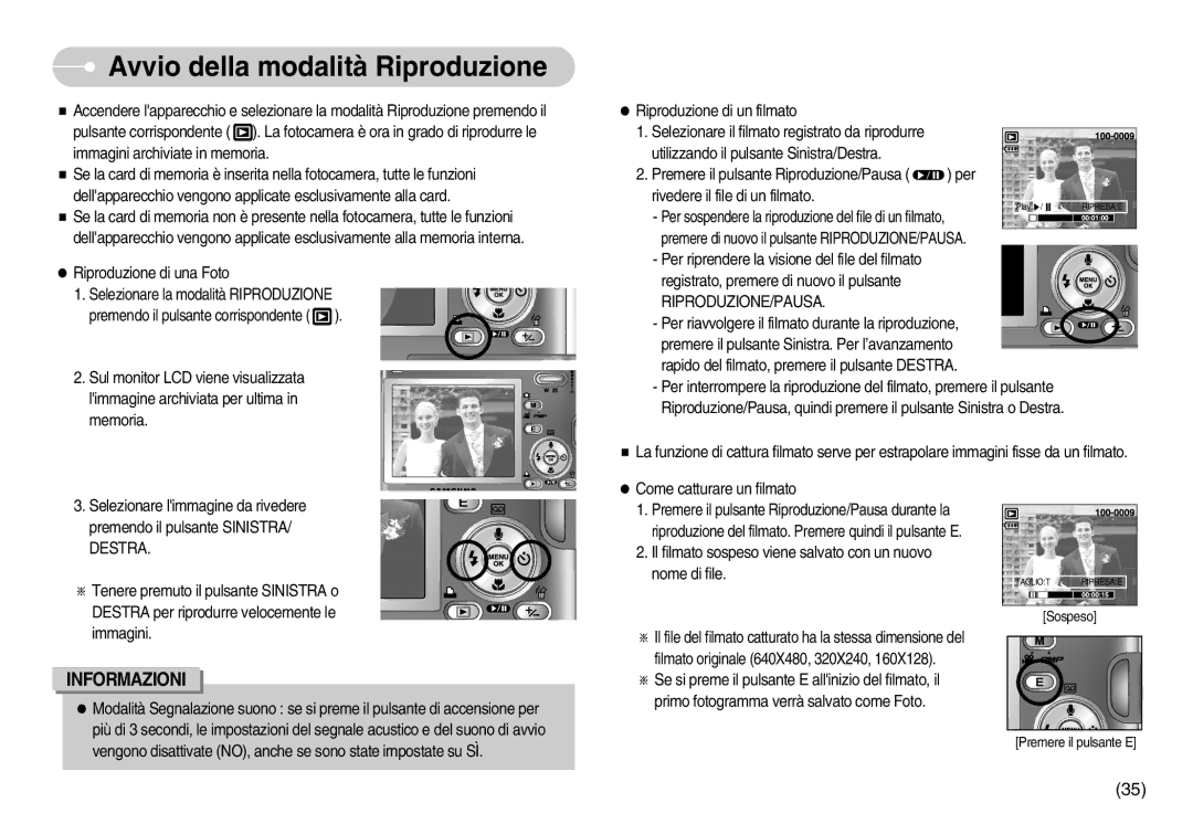 Samsung EC-I6ZZZBBB/DE Avvio della modalità Riproduzione, Registrato, premere di nuovo il pulsante, Riproduzione/Pausa 