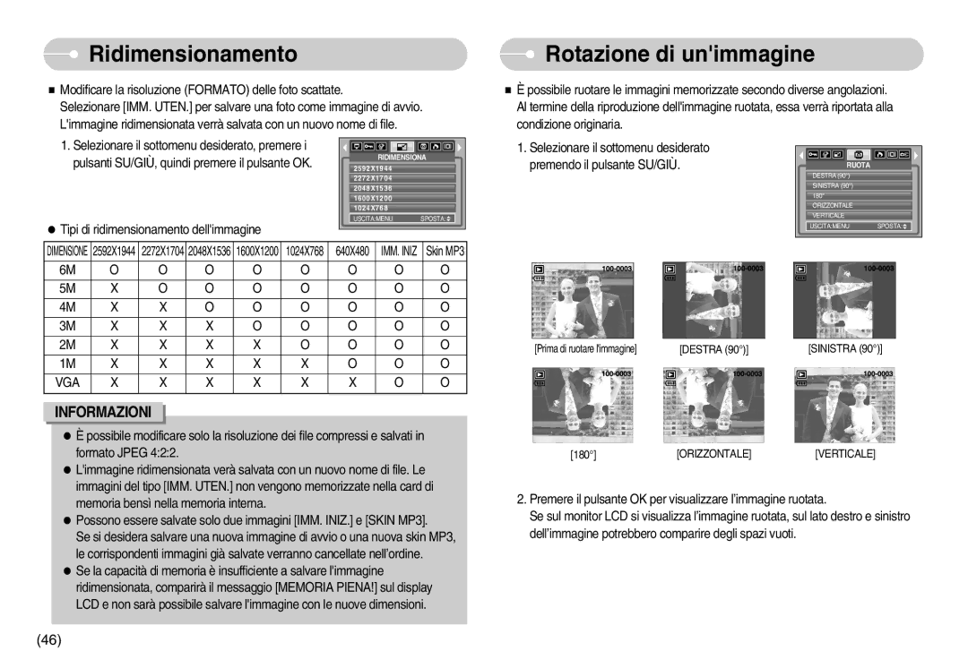 Samsung EC-I6ZZZBBB/E1, EC-I6ZZZBBB/DE manual Ridimensionamento, Rotazione di unimmagine 