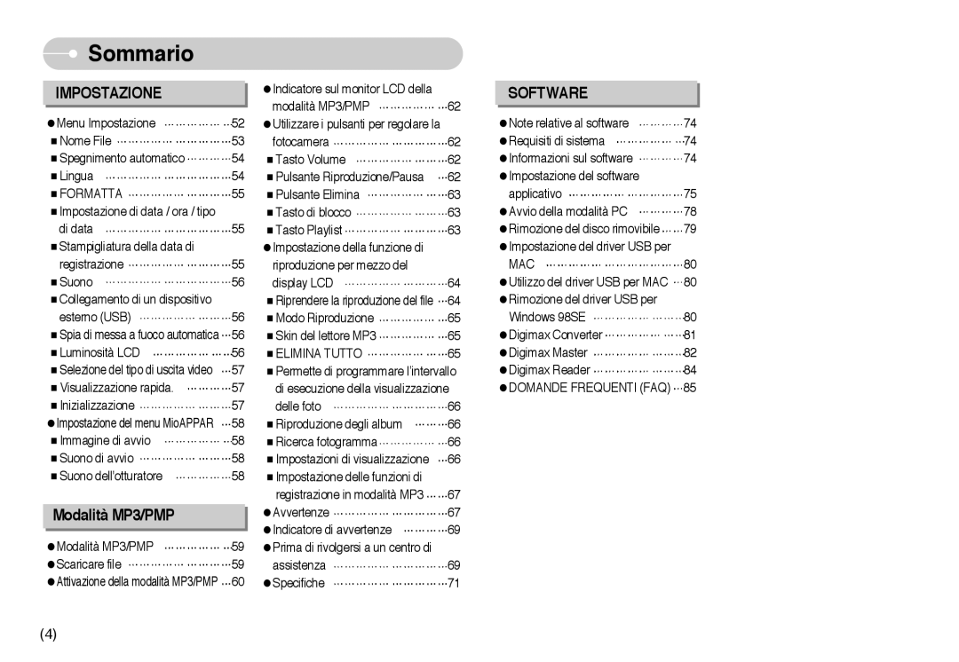 Samsung EC-I6ZZZBBB/E1, EC-I6ZZZBBB/DE manual Formatta, Elimina Tutto, Specifiche, Domande Frequenti FAQ 