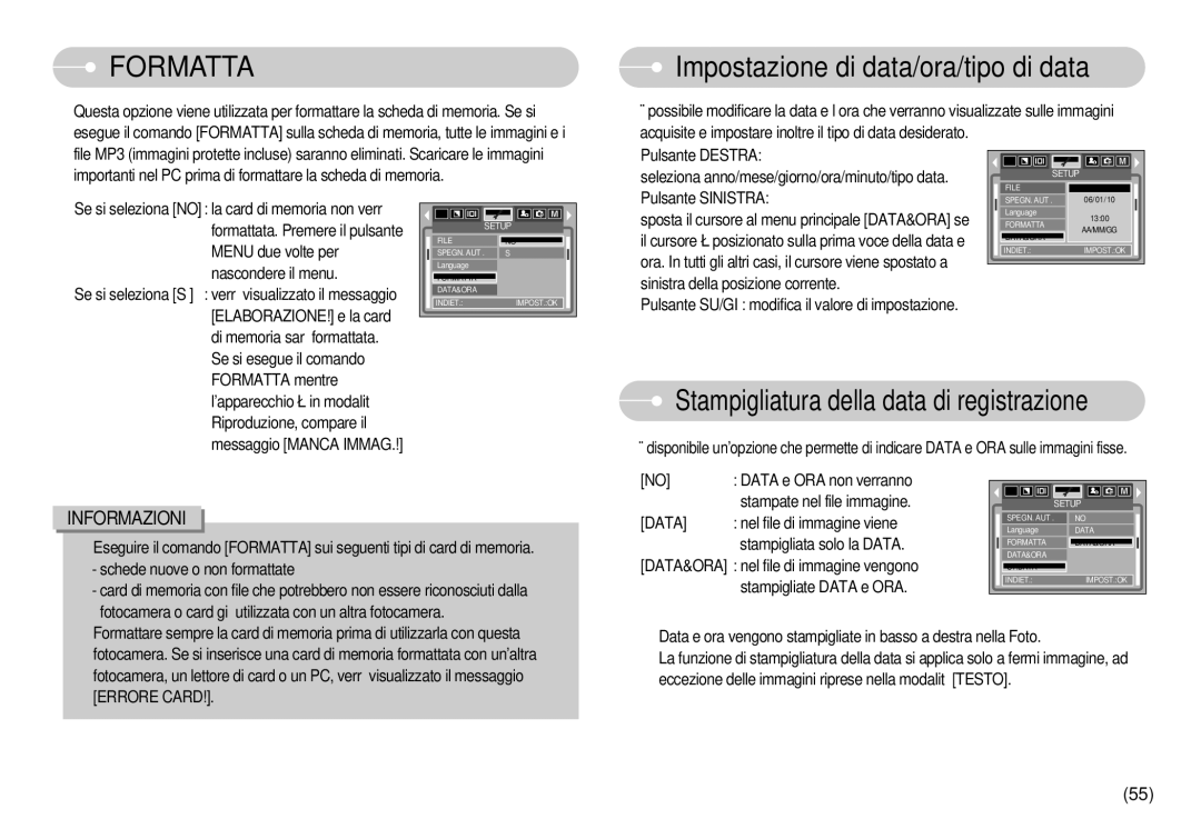 Samsung EC-I6ZZZBBB/DE Pulsante Sinistra, Sposta il cursore al menu principale DATA&ORA se, Nel file di immagine viene 