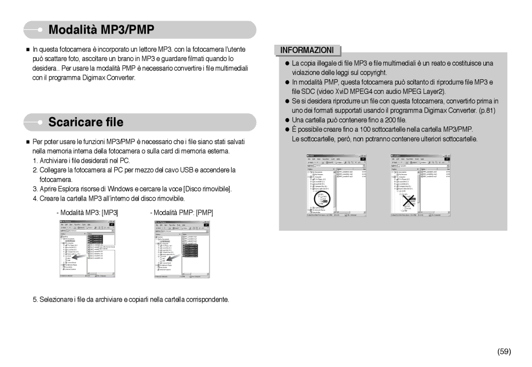 Samsung EC-I6ZZZBBB/DE, EC-I6ZZZBBB/E1 manual Modalità MP3/PMP, Scaricare file 