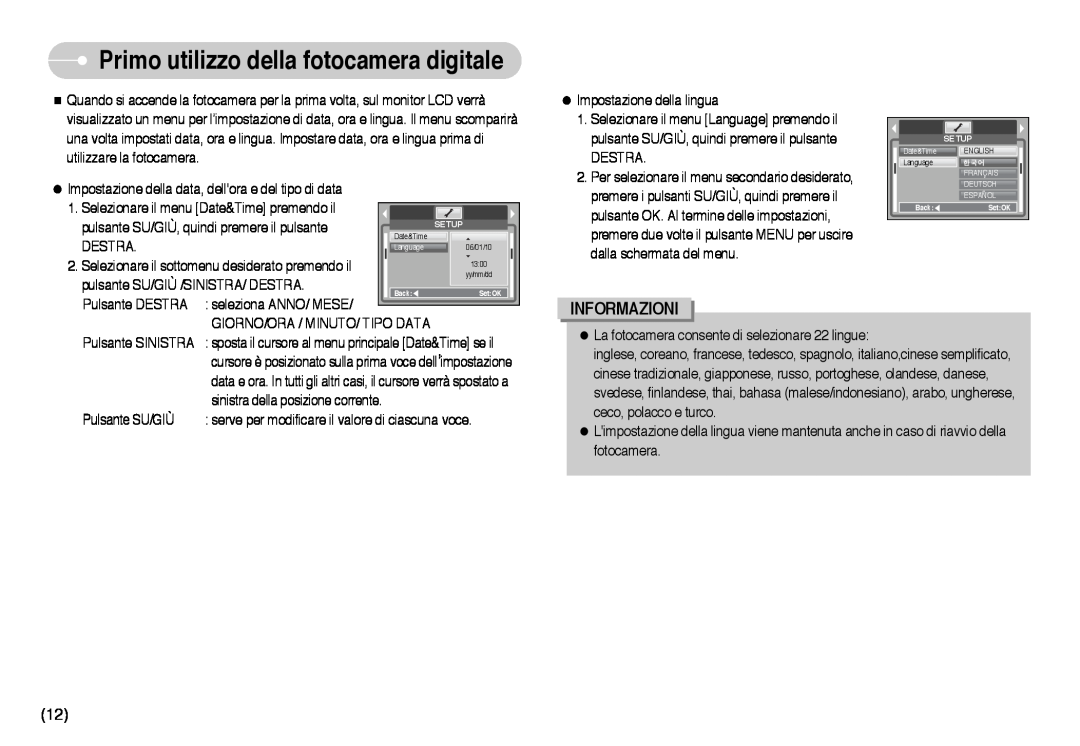 Samsung EC-I6ZZZBBB/E1 manual Primo utilizzo della fotocamera digitale, Informazioni, Date&Time, 06/01/10, 1300, yy/mm/dd 