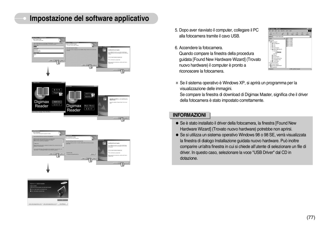 Samsung EC-I6ZZZBBB/DE, EC-I6ZZZBBB/E1 manual Impostazione del software applicativo, Informazioni, Accendere la fotocamera 
