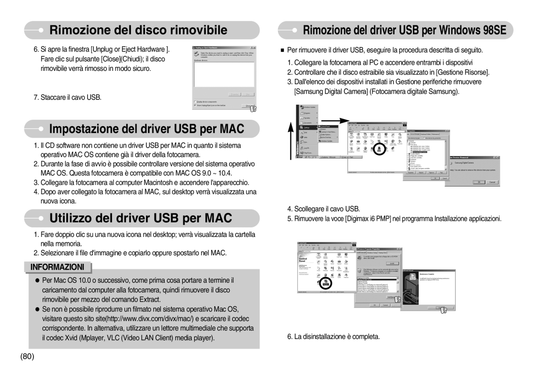 Samsung EC-I6ZZZBBB/E1, EC-I6ZZZBBB/DE Utilizzo del driver USB per MAC, Impostazione del driver USB per MAC, Informazioni 