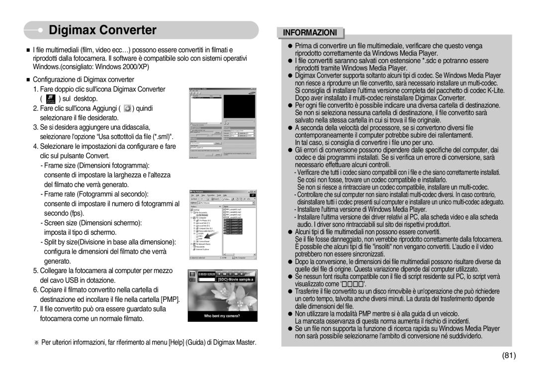 Samsung EC-I6ZZZBBB/DE, EC-I6ZZZBBB/E1 manual Digimax Converter, Informazioni 