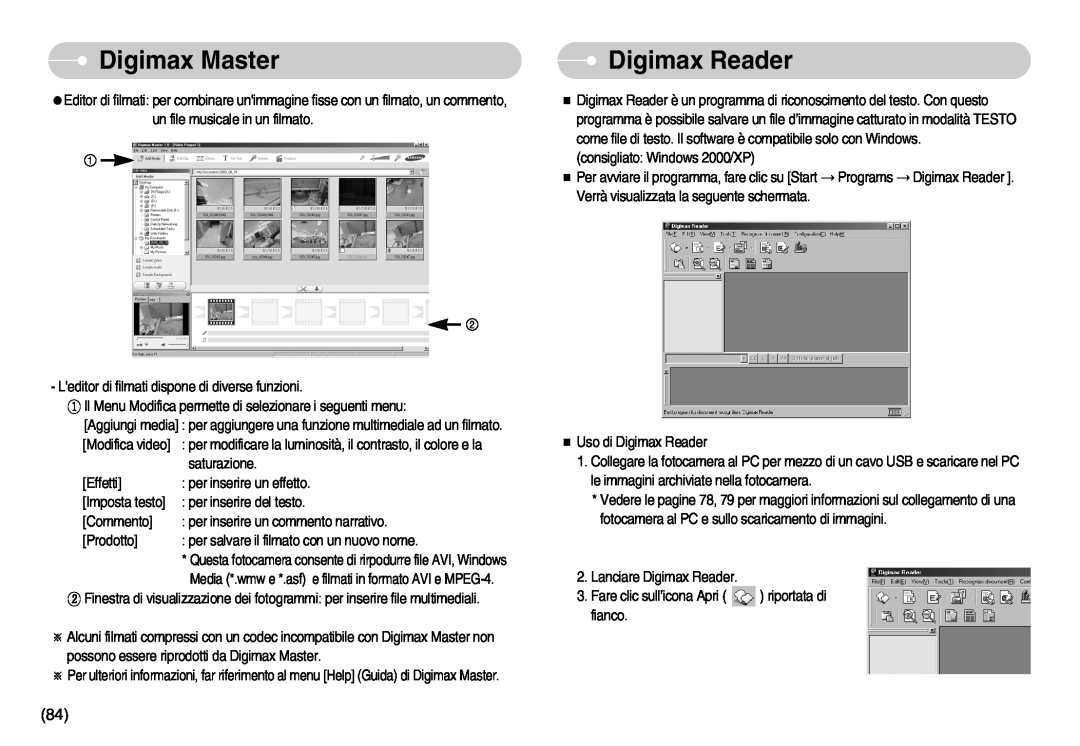 Samsung EC-I6ZZZBBB/E1 manual Digimax Reader, Digimax Master, Questa fotocamera consente di rirpodurre file AVI, Windows 